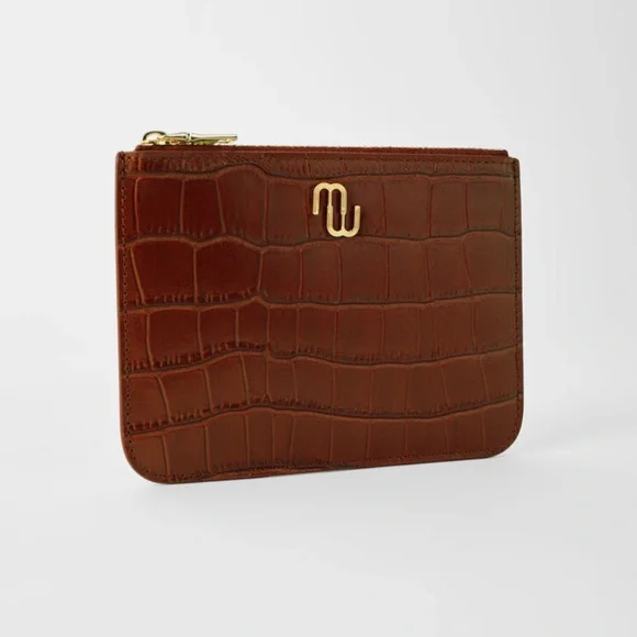 Maje Zip-up embossed leather pouch Cognac - Picture 3 of 10